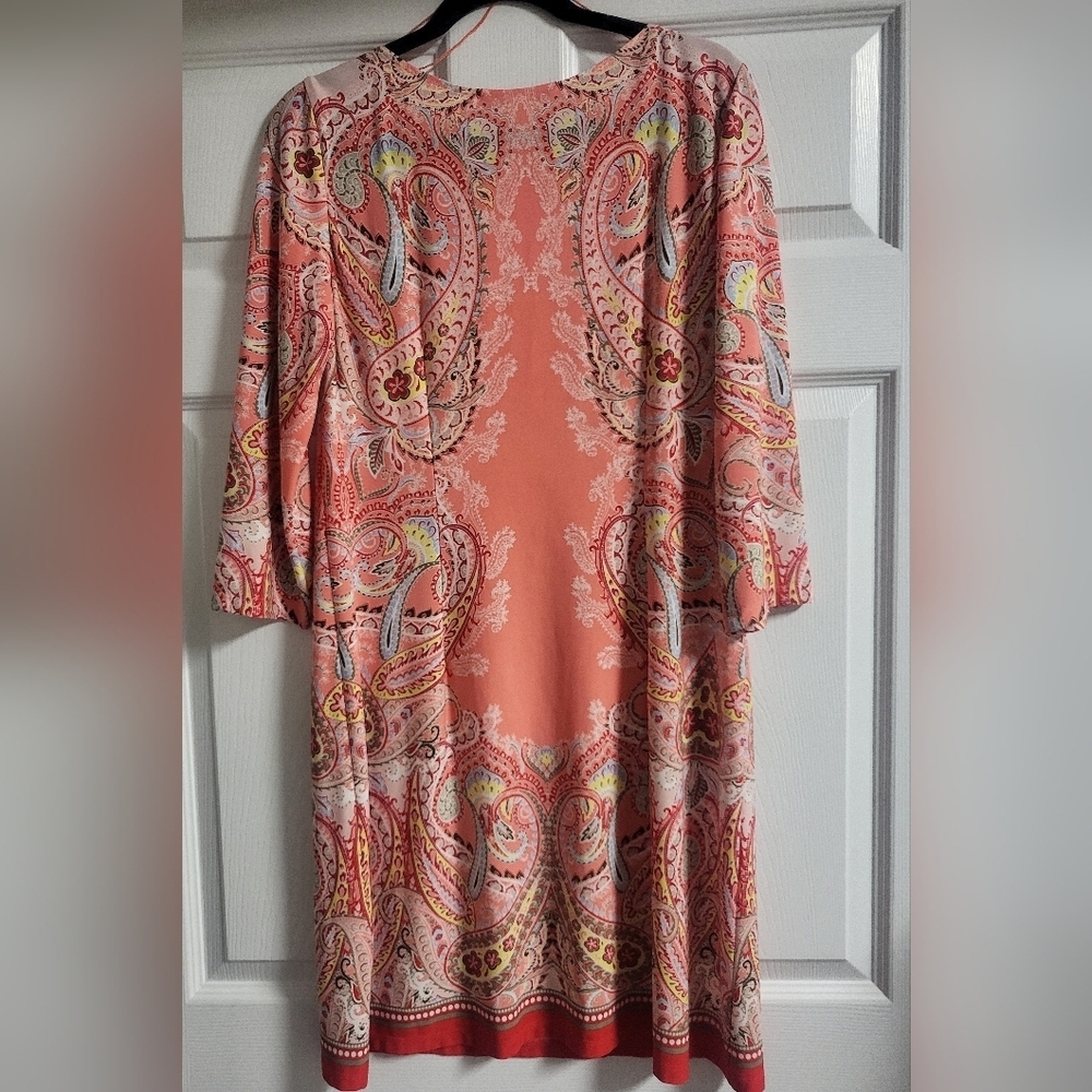 Maggy London Womens Elegant Paisley Coral Dress 3/4 Sleeves - Size 12 - Picture 3 of 4
